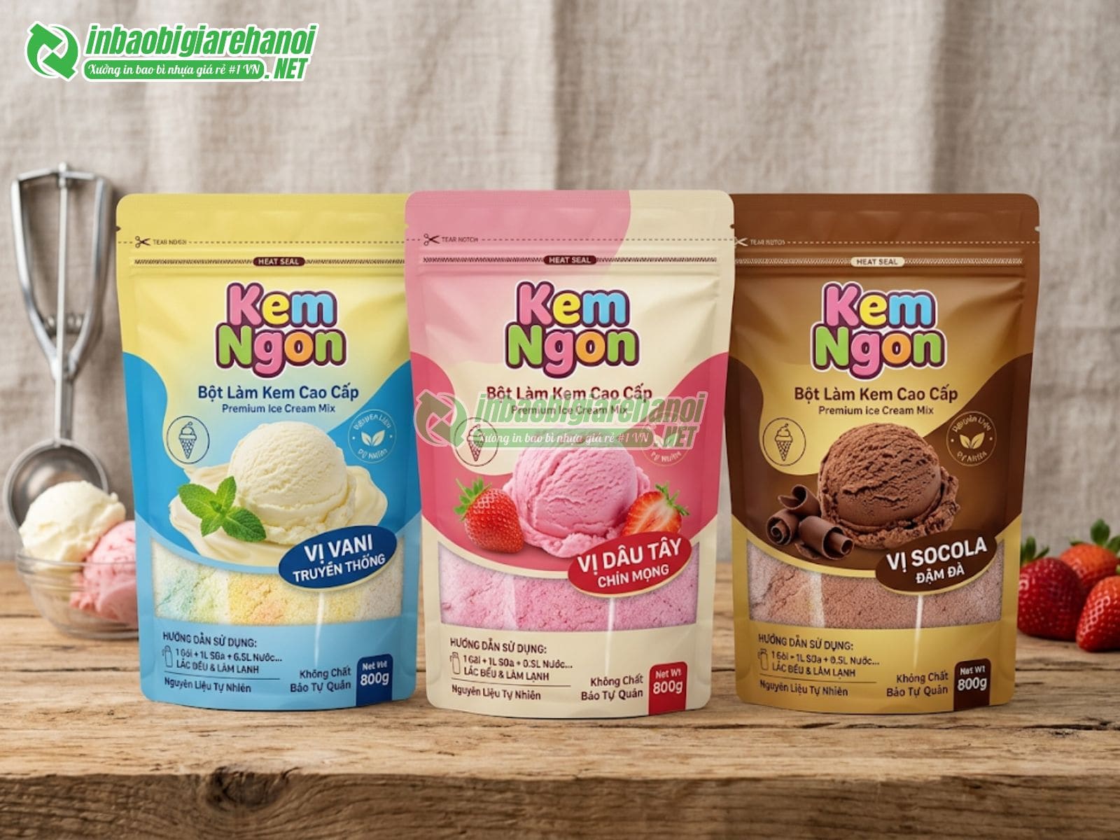 Giá bao bì màng ghép đựng bột làm kem lạnh