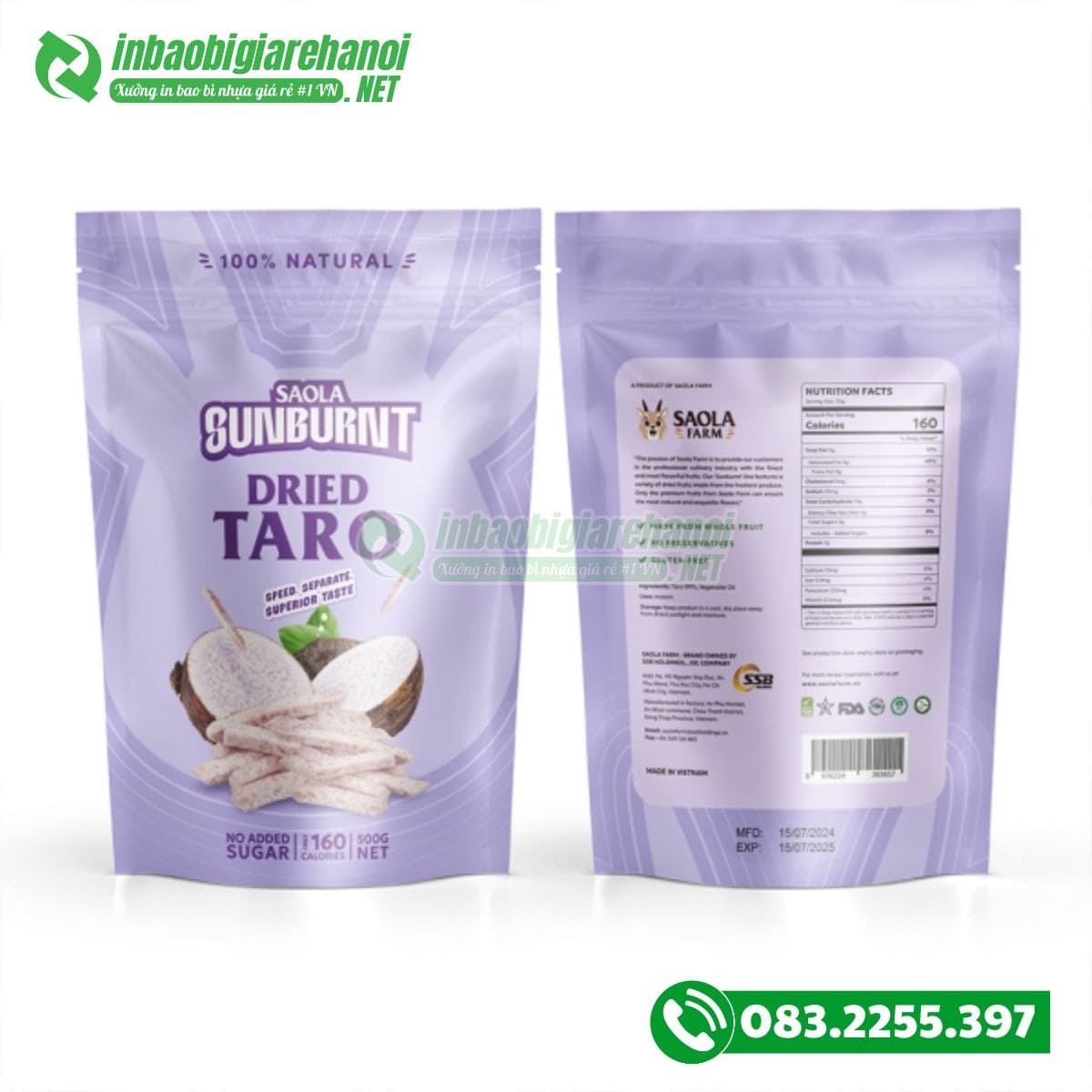 Túi zipper đựng khoai môn sấy