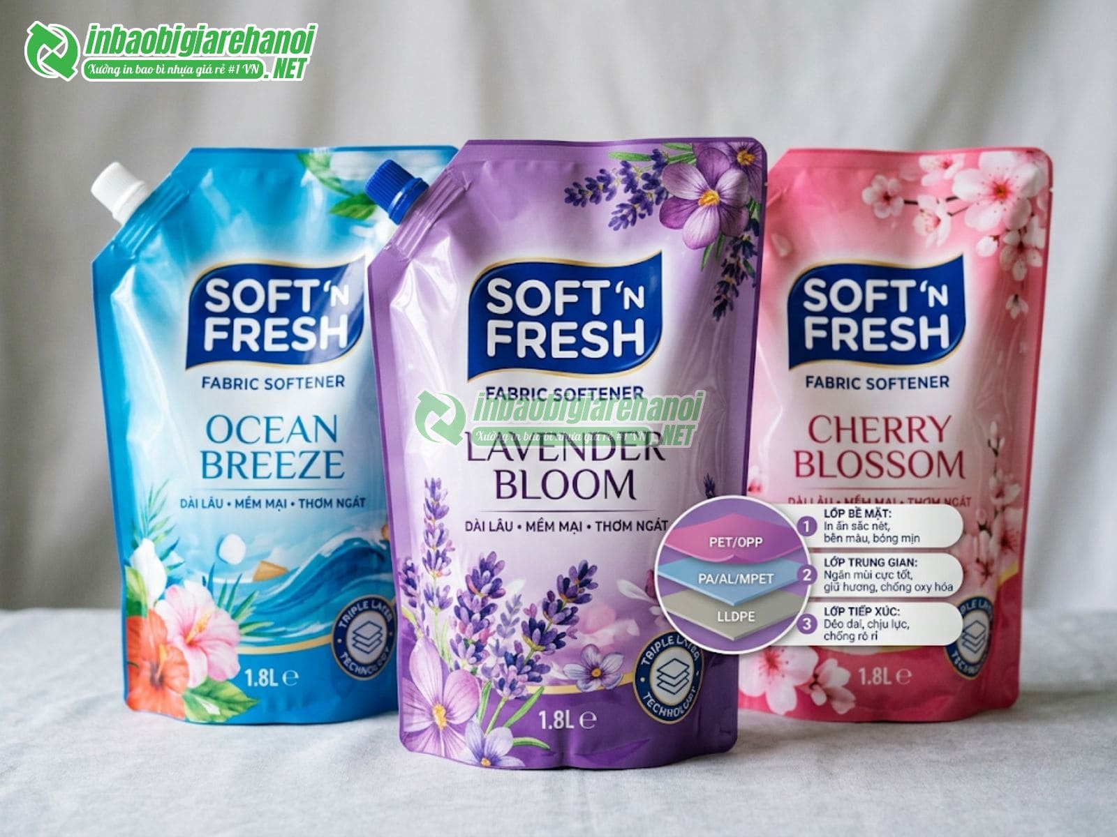 Xưởng sản xuất bao bì nước xả vải giá rẻ, in ấn theo yêu cầu