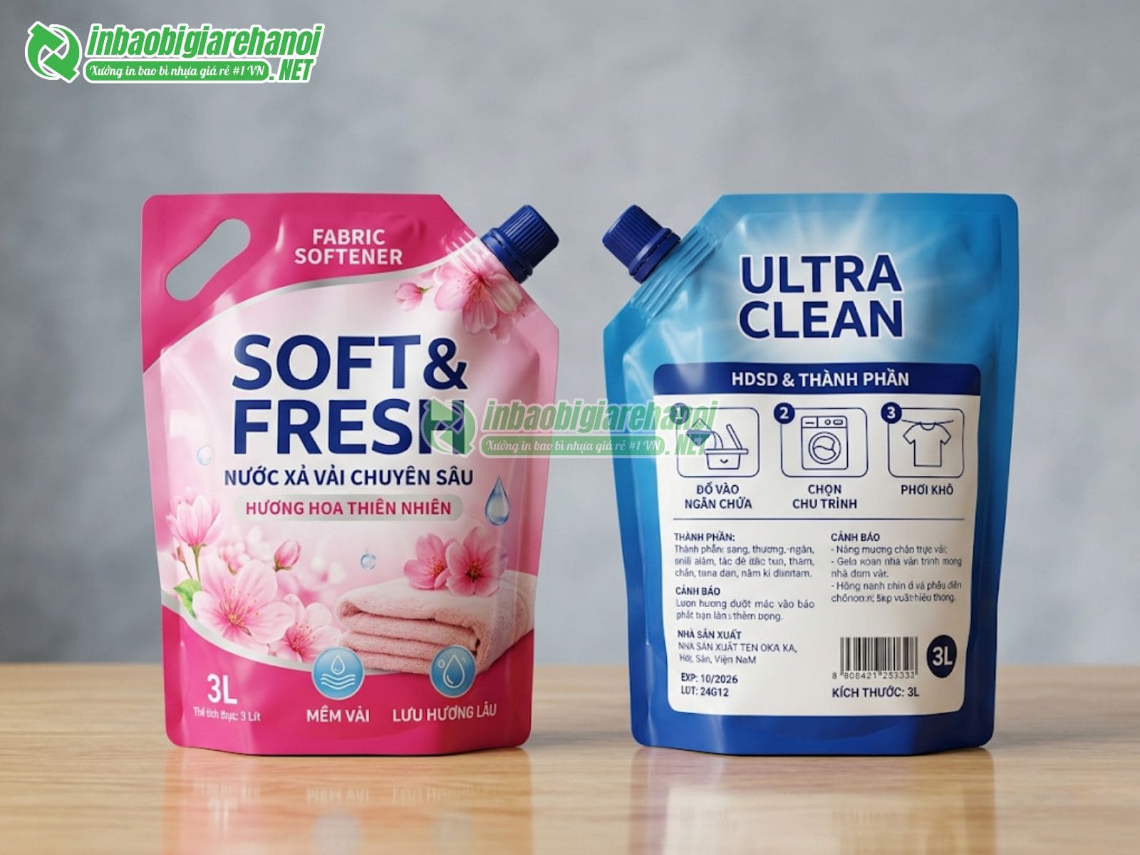 Xưởng sản xuất in túi nước giặt giá rẻ theo yêu cầu