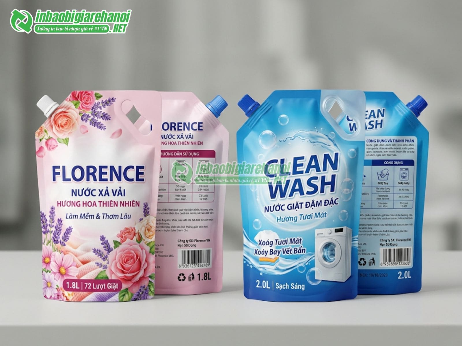 Nhận sản xuất và in túi nước giặt có vòi theo yêu cầu