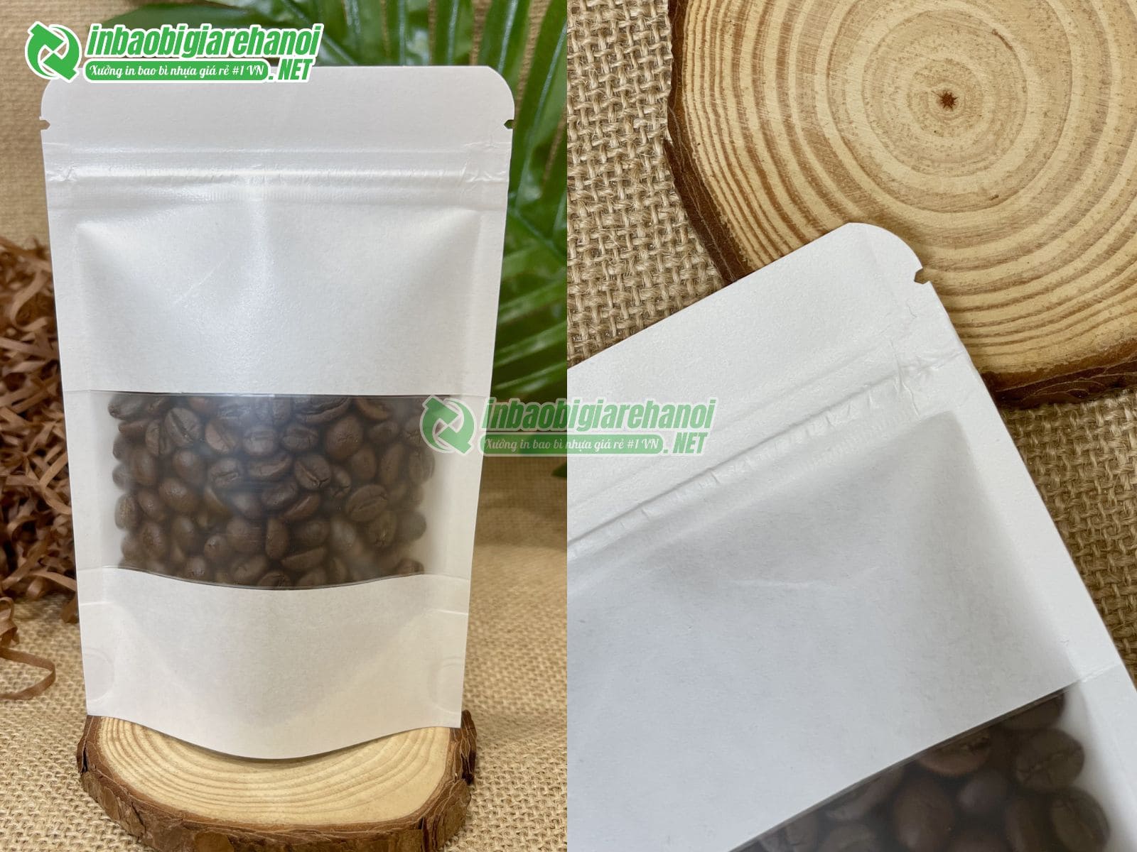 Túi zip giấy trắng đựng cà phê hạt